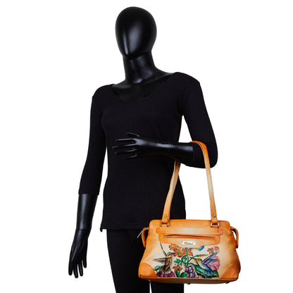 Hand-Painted Vibrant Orange Leather Shoulder Bag