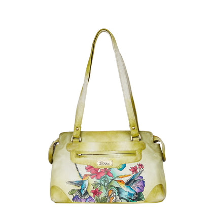 Hand-Painted Lemon Yellow Leather Shoulder Bag