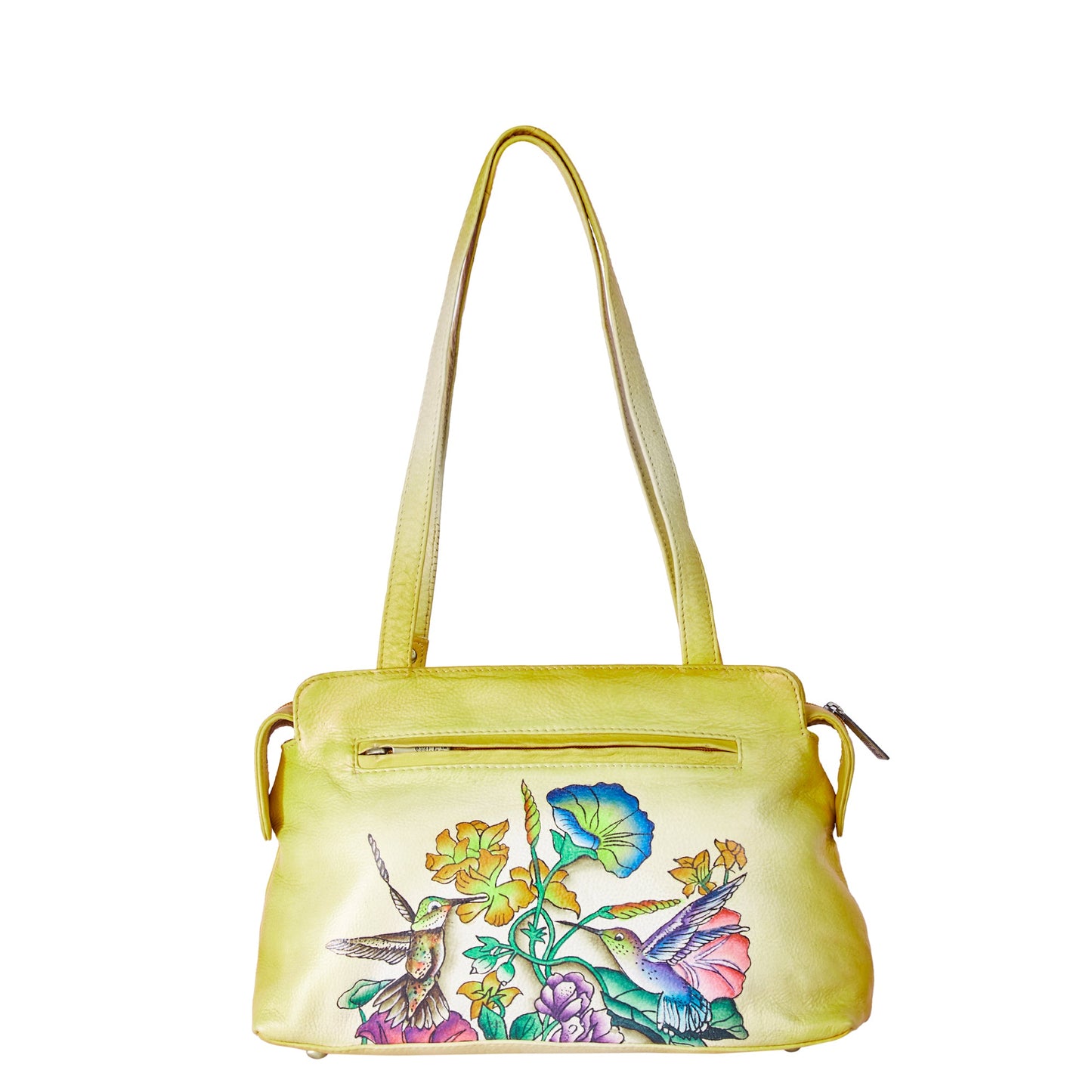Hand-Painted Lemon Yellow Leather Shoulder Bag