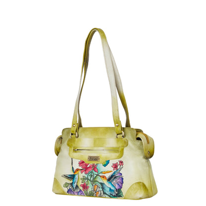 Hand-Painted Lemon Yellow Leather Shoulder Bag