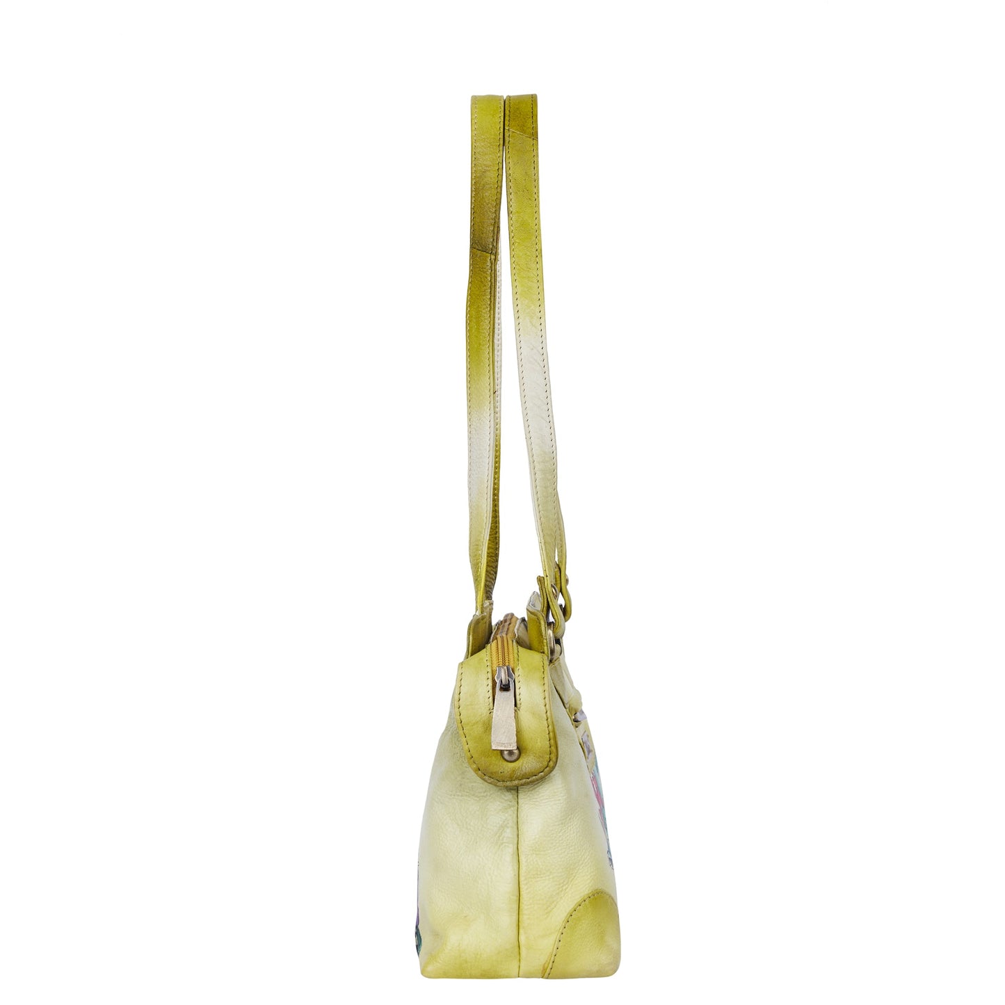 Hand-Painted Lemon Yellow Leather Shoulder Bag