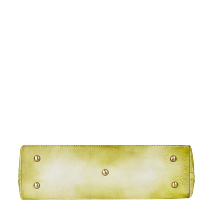 Hand-Painted Lemon Yellow Leather Shoulder Bag