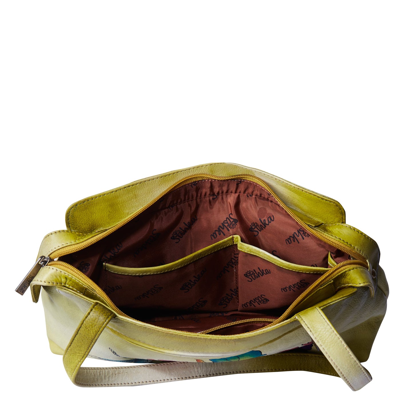 Hand-Painted Lemon Yellow Leather Shoulder Bag
