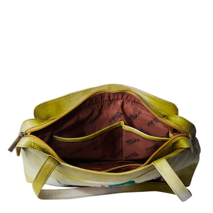 Hand-Painted Lemon Yellow Leather Shoulder Bag