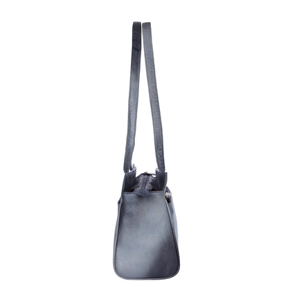 Women's Classic Black Leather Shoulder Bag with Hand-Painted Elephant