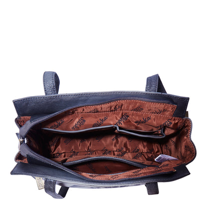 Women's Classic Black Leather Shoulder Bag with Hand-Painted Elephant