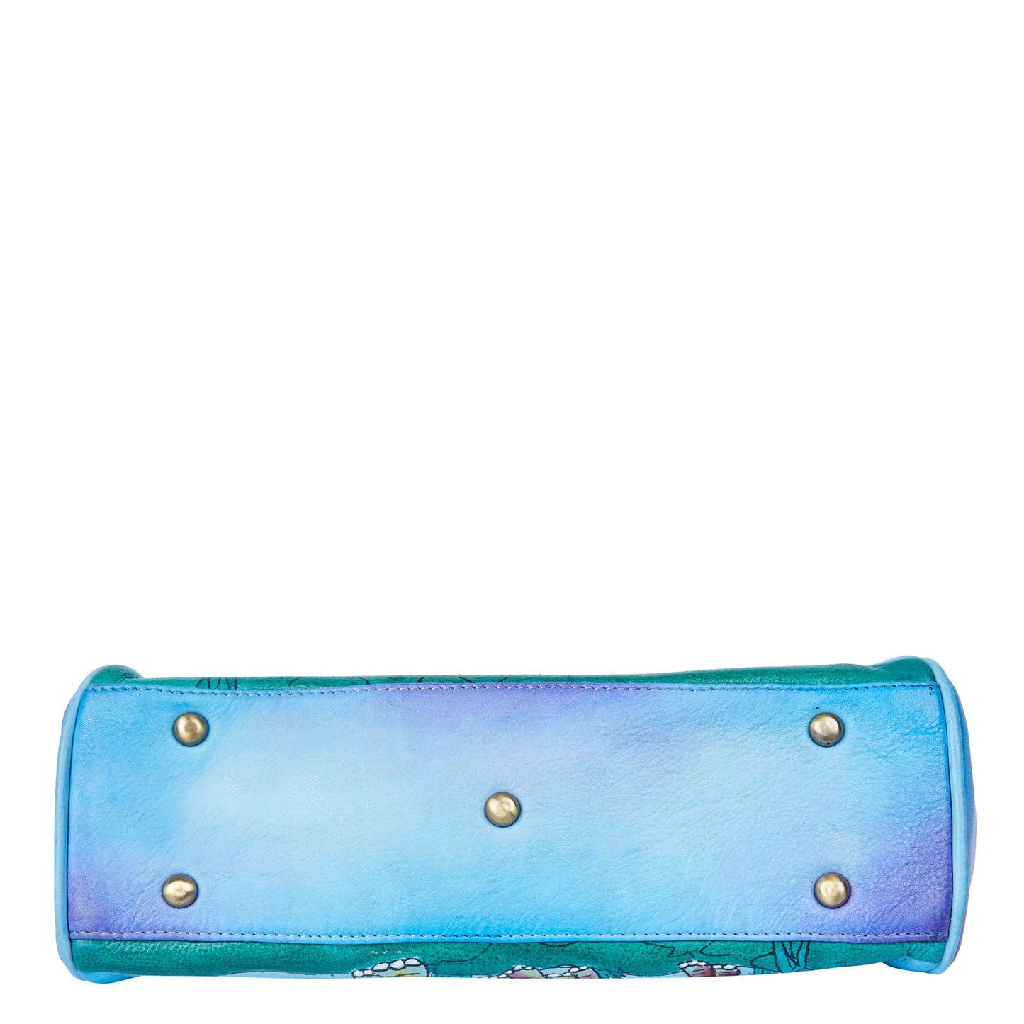 Blue Leather Shoulder Bag for Women with Hand-Painted Elephant Design