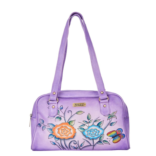 Majestic Purple Hand-Painted Leather Shoulder Bag