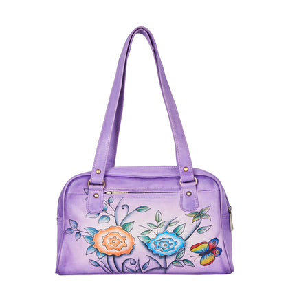 Majestic Purple Hand-Painted Leather Shoulder Bag