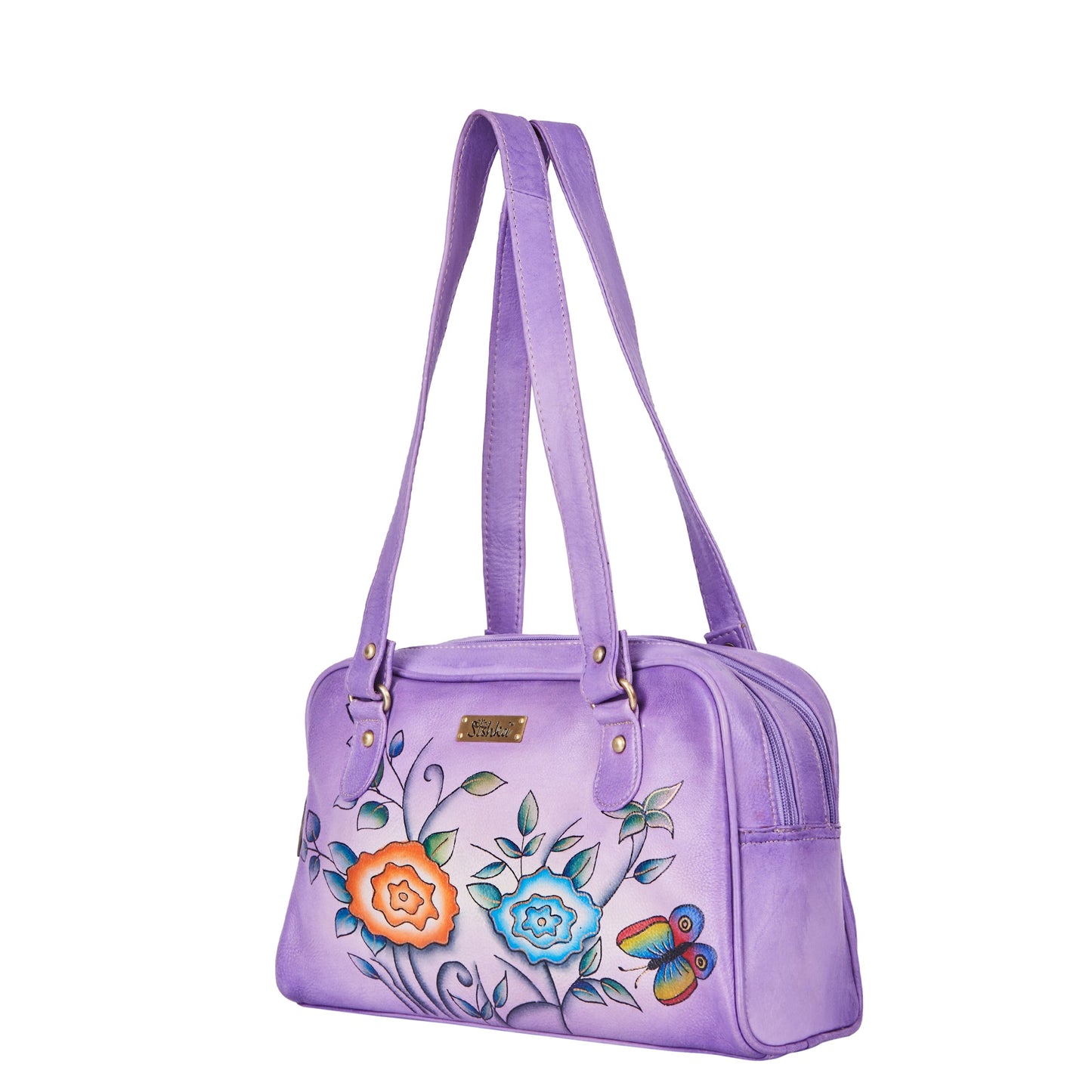 Majestic Purple Hand-Painted Leather Shoulder Bag