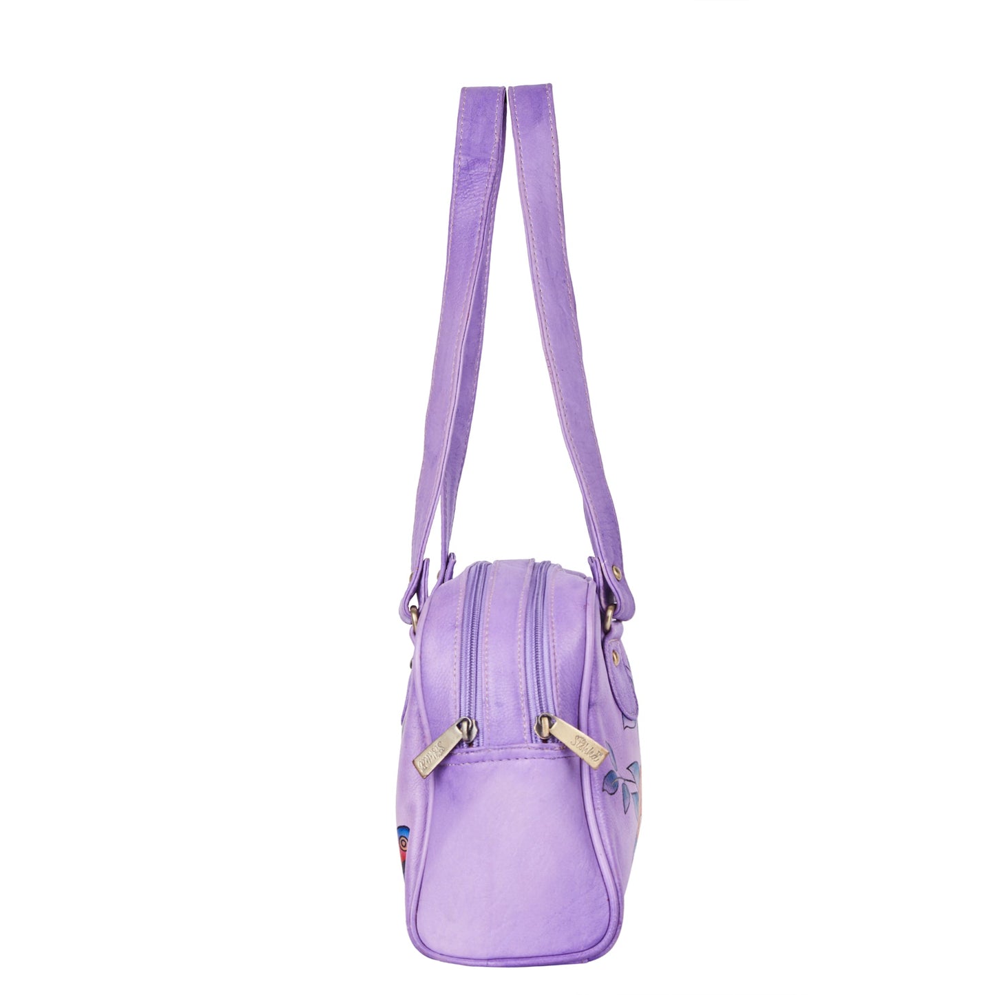 Majestic Purple Hand-Painted Leather Shoulder Bag