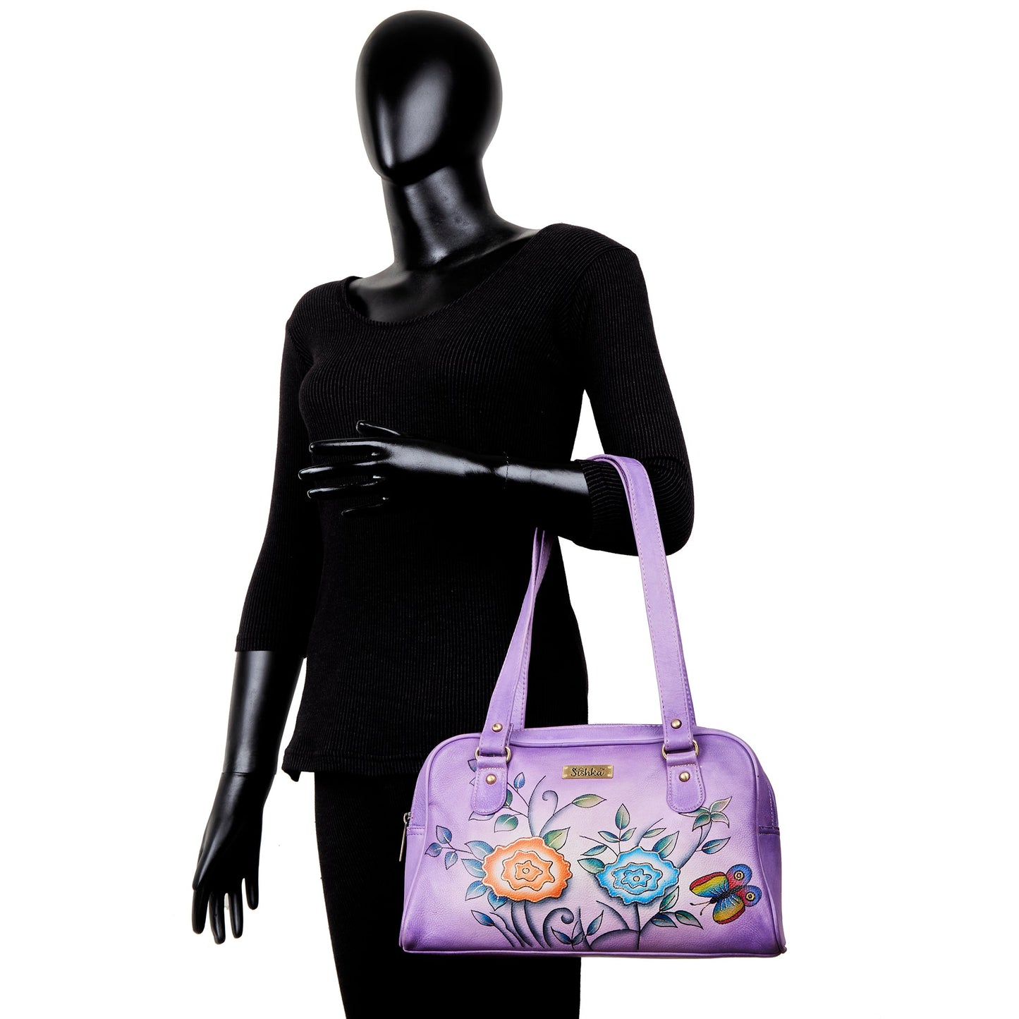 Majestic Purple Hand-Painted Leather Shoulder Bag