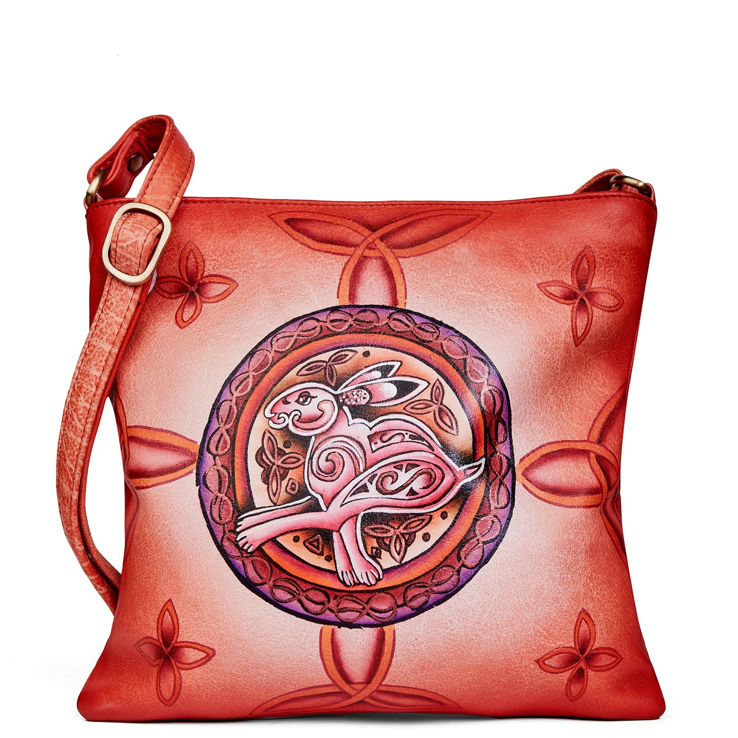 Slim Crossbody Bag with Hand-Painted Rabbit Design