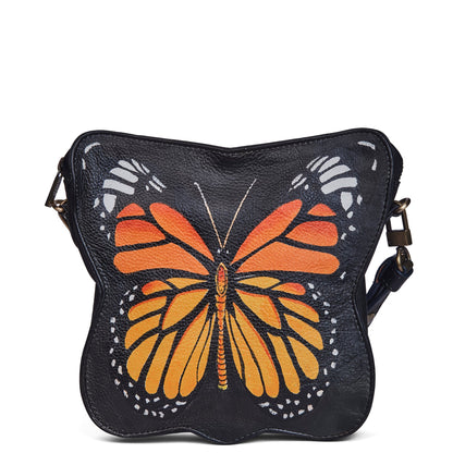 Hand Painted Orange Butterfly-Shaped Crossbody Bag