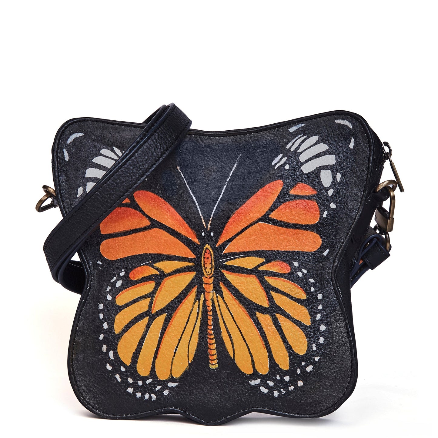 Hand Painted Orange Butterfly-Shaped Crossbody Bag