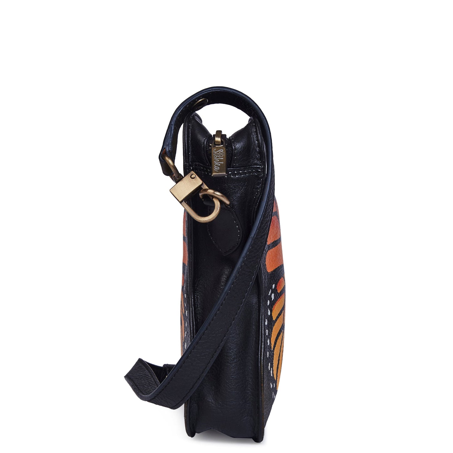 Hand Painted Orange Butterfly-Shaped Crossbody Bag