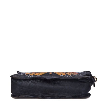 Hand Painted Orange Butterfly-Shaped Crossbody Bag