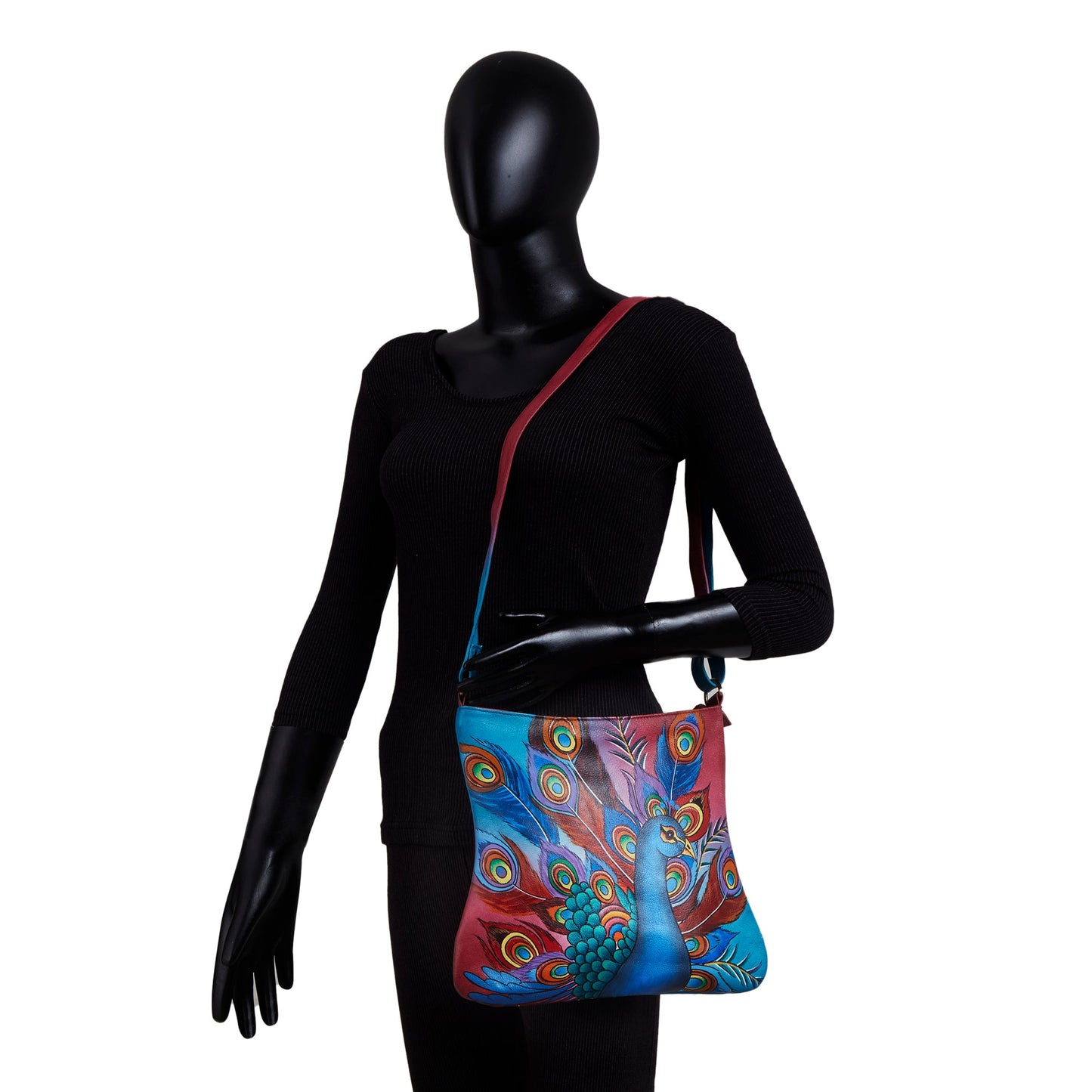 Hand-Painted Peacock Art Shoulder & Crossbody Bag