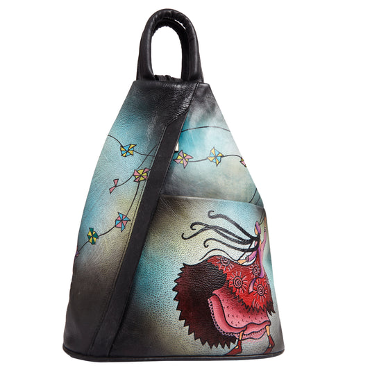 Hand-Painted Black Triangle Backpack with Convertible Straps