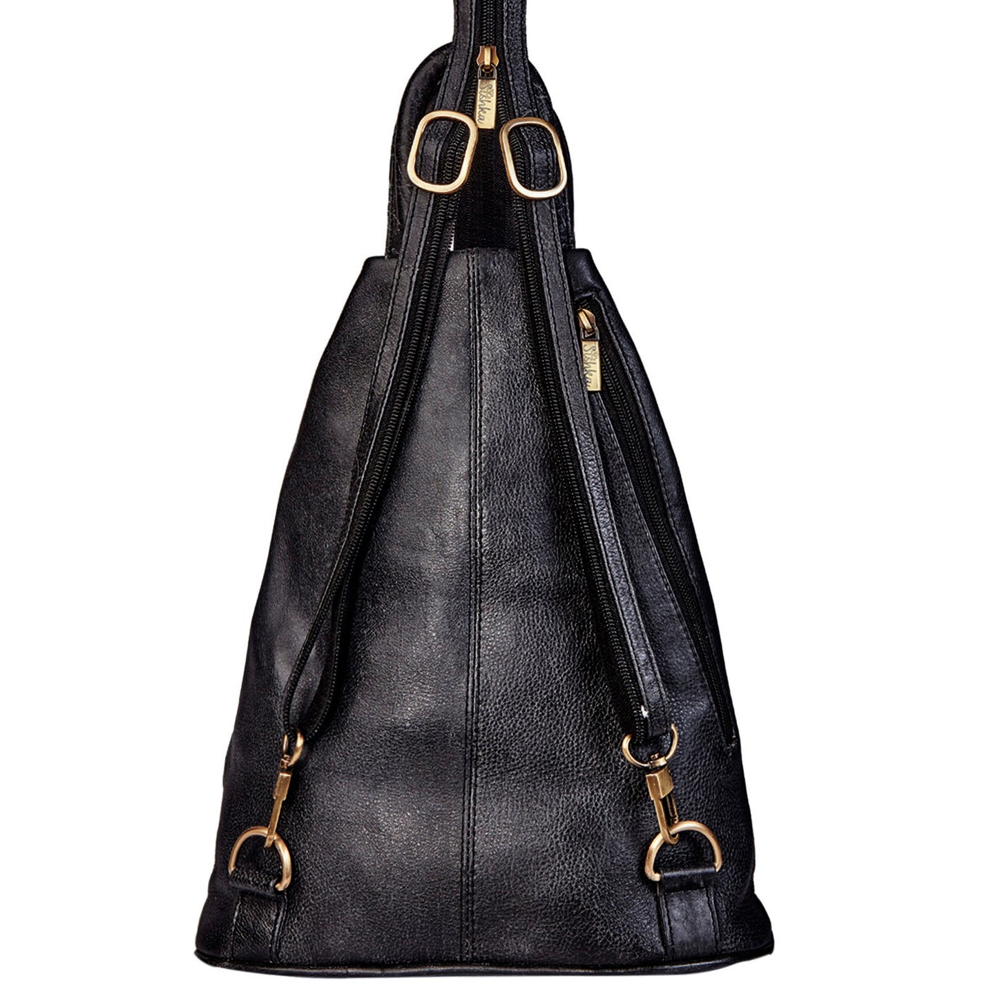 Hand-Painted Black Triangle Backpack with Convertible Straps