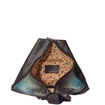 Hand-Painted Black Triangle Backpack with Convertible Straps