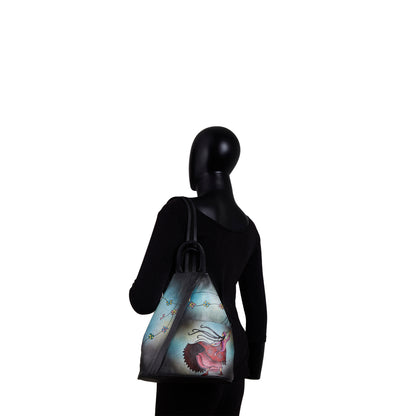 Hand-Painted Black Triangle Backpack with Convertible Straps