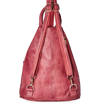 Convertible Red Triangle Backpack with Hand-Painted Design