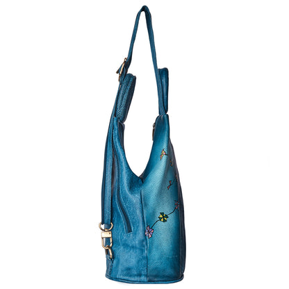 Hand-Painted Turquoise Triangle Backpack with Adjustable Straps