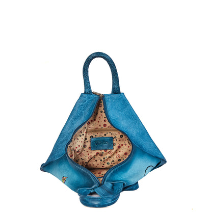 Hand-Painted Turquoise Triangle Backpack with Adjustable Straps