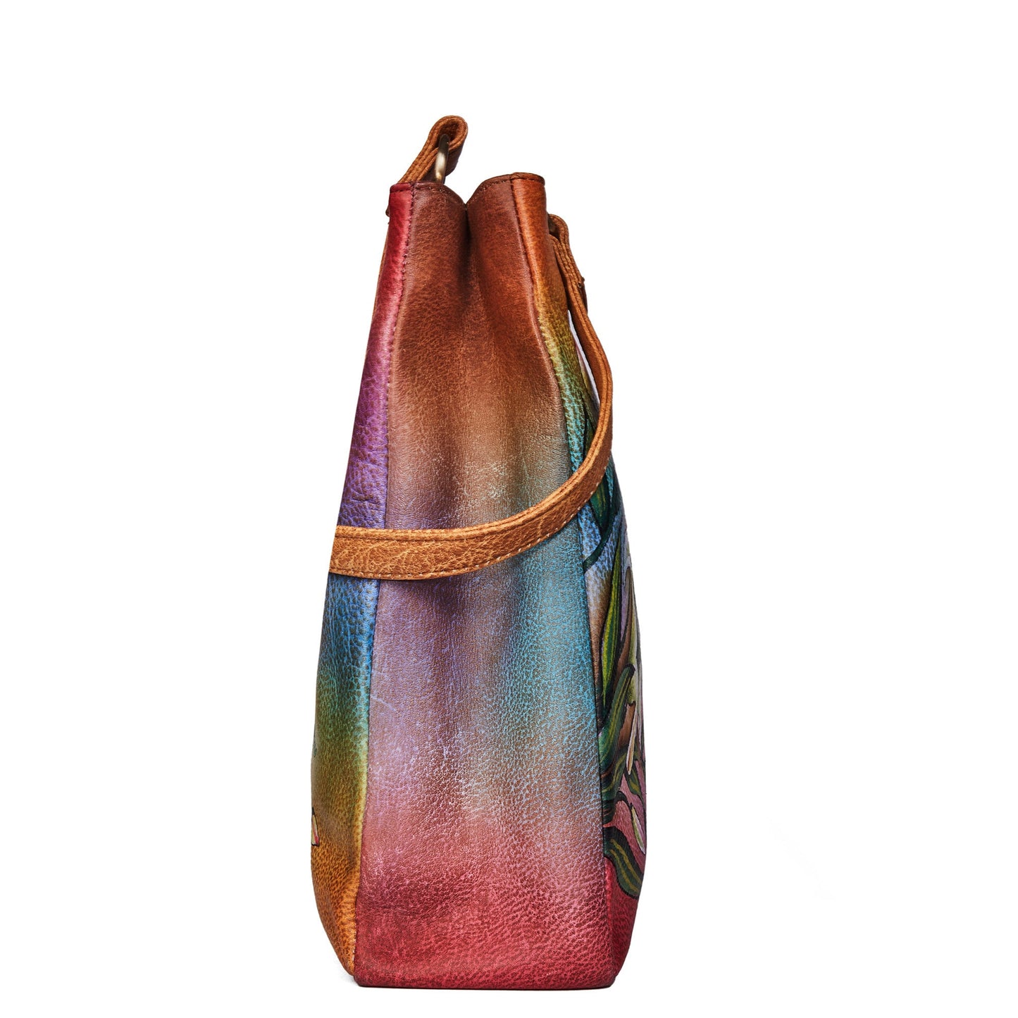 Hand-Painted Leather Shoulder Bag - Hummingbird Artwork