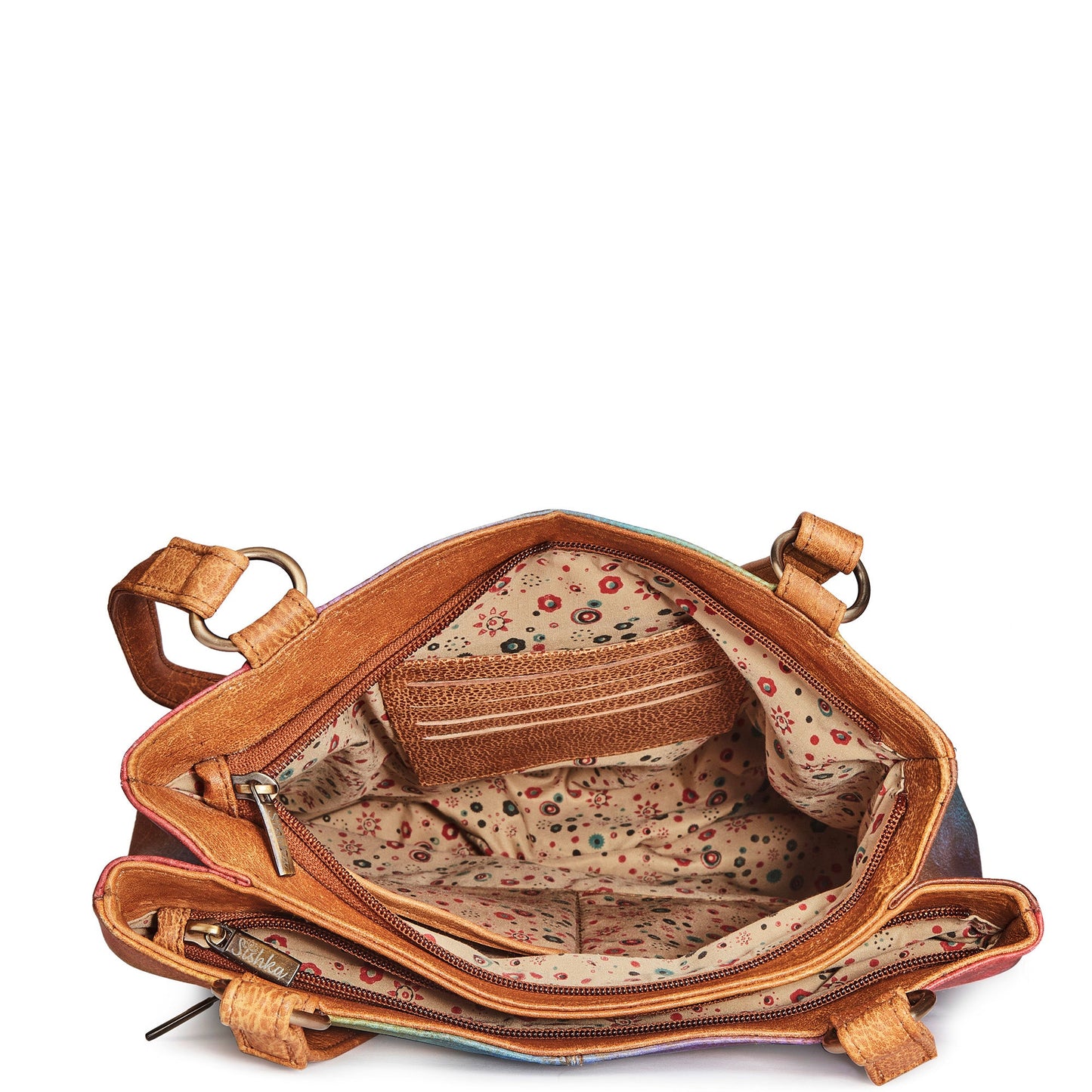 Hand-Painted Leather Shoulder Bag - Hummingbird Artwork