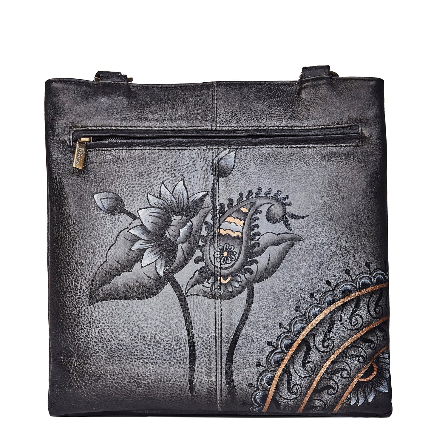 Women's Hand-Painted Leather Shoulder Bag - Paisley Artwork