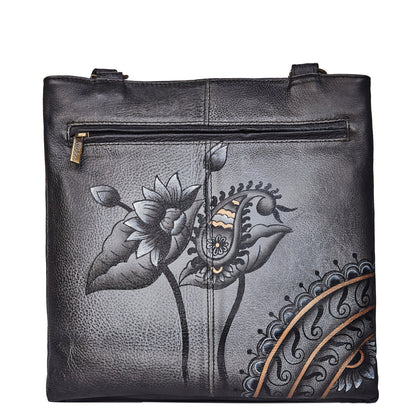 Women's Hand-Painted Leather Shoulder Bag - Paisley Artwork