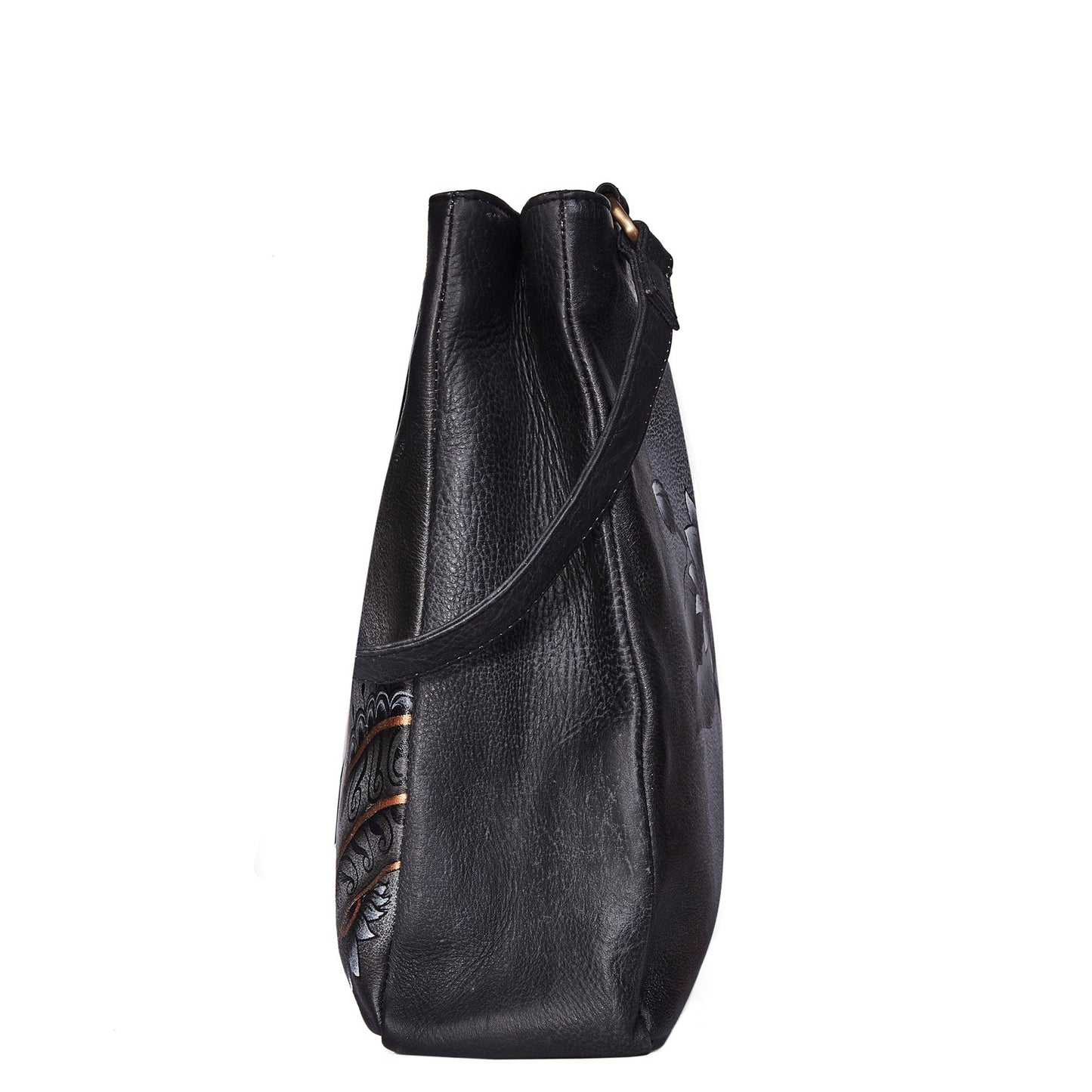 Women's Hand-Painted Leather Shoulder Bag - Paisley Artwork