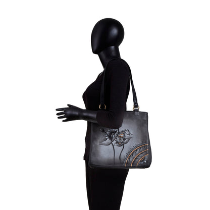 Women's Hand-Painted Leather Shoulder Bag - Paisley Artwork