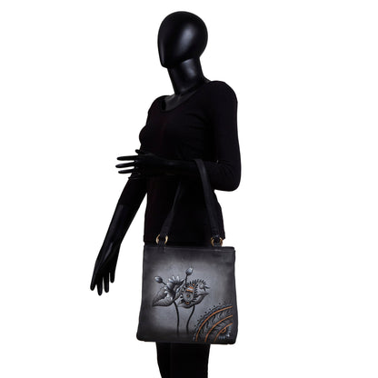 Women's Hand-Painted Leather Shoulder Bag - Paisley Artwork