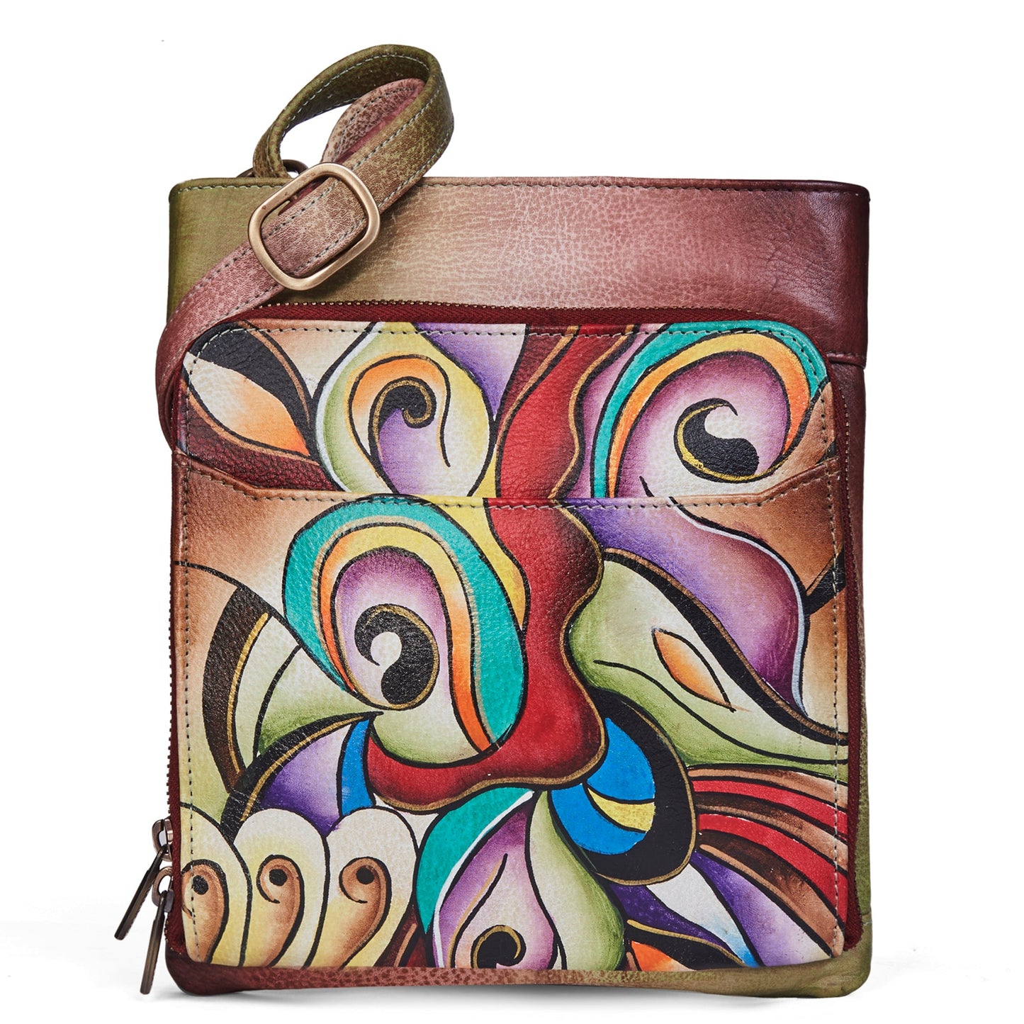 Hand Painted Abstract Crossbody with Front Zip Pocket