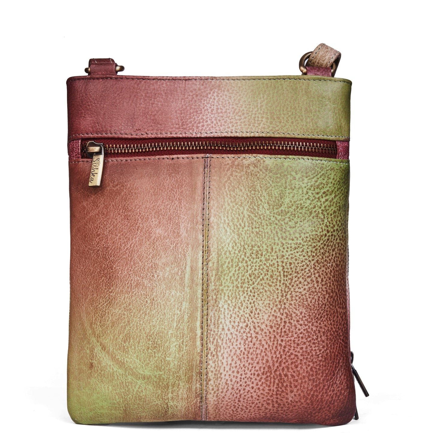 Hand Painted Abstract Crossbody with Front Zip Pocket