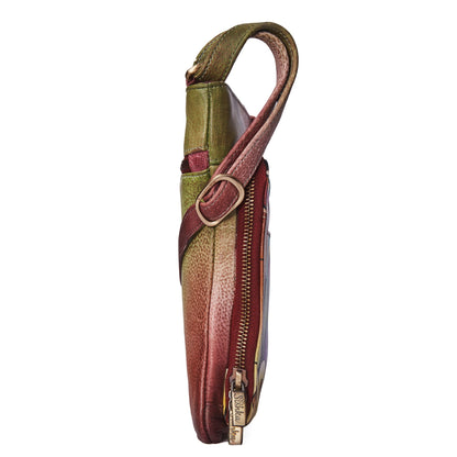 Hand Painted Abstract Crossbody with Front Zip Pocket
