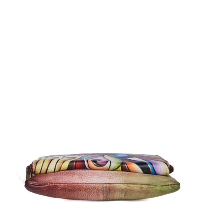 Hand Painted Abstract Crossbody with Front Zip Pocket