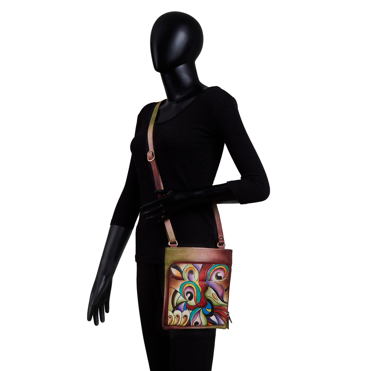 Hand Painted Abstract Crossbody with Front Zip Pocket