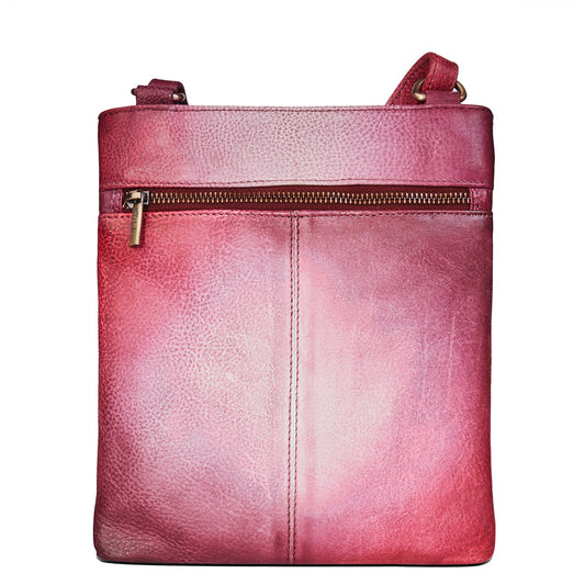 Floral Hand Painted Crossbody Bag with Front Zip Organizer