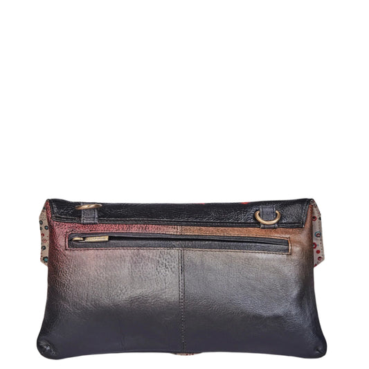 Hand-Painted Black Leather Envelope Clutch Bag for Women - Spring Collection