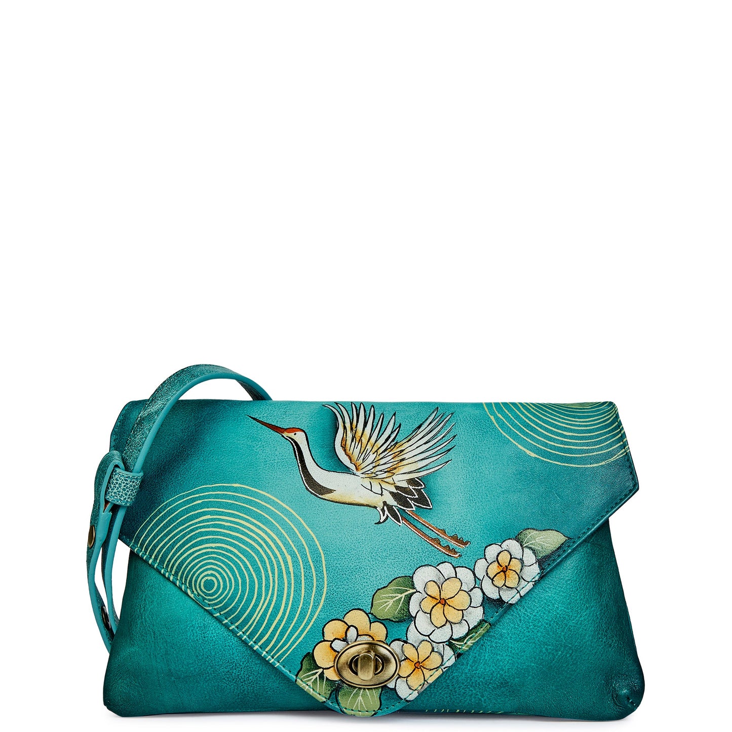 Swan Artwork Handpainted Leather Envelope Clutch Bag