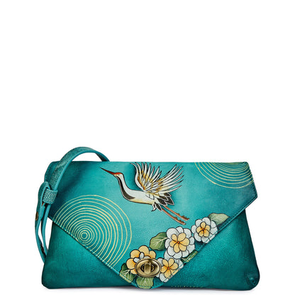 Swan Artwork Handpainted Leather Envelope Clutch Bag