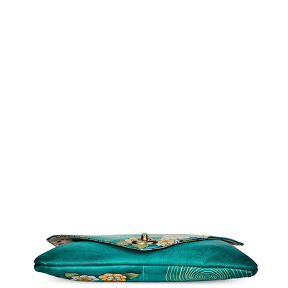 Swan Artwork Handpainted Leather Envelope Clutch Bag