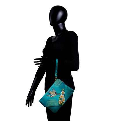 Swan Artwork Handpainted Leather Envelope Clutch Bag