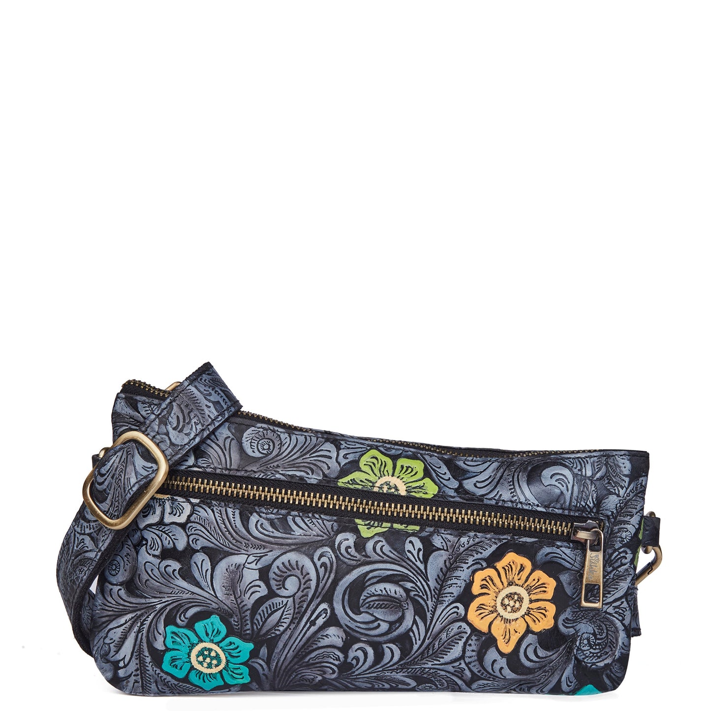 Floral Hand-Painted Embossed Fanny Pack in Black