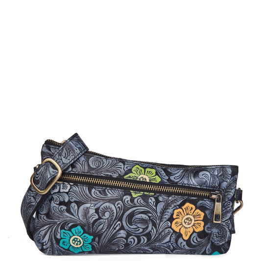 Floral Hand-Painted Embossed Fanny Pack in Black