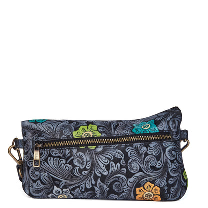 Floral Hand-Painted Embossed Fanny Pack in Black